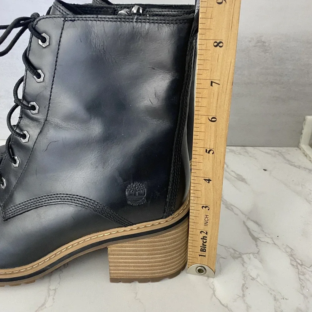 Timberland Sienna High Lace-Up Waterproof Boots Sz 10 Black Leather Heeled - Picture 7 of 15